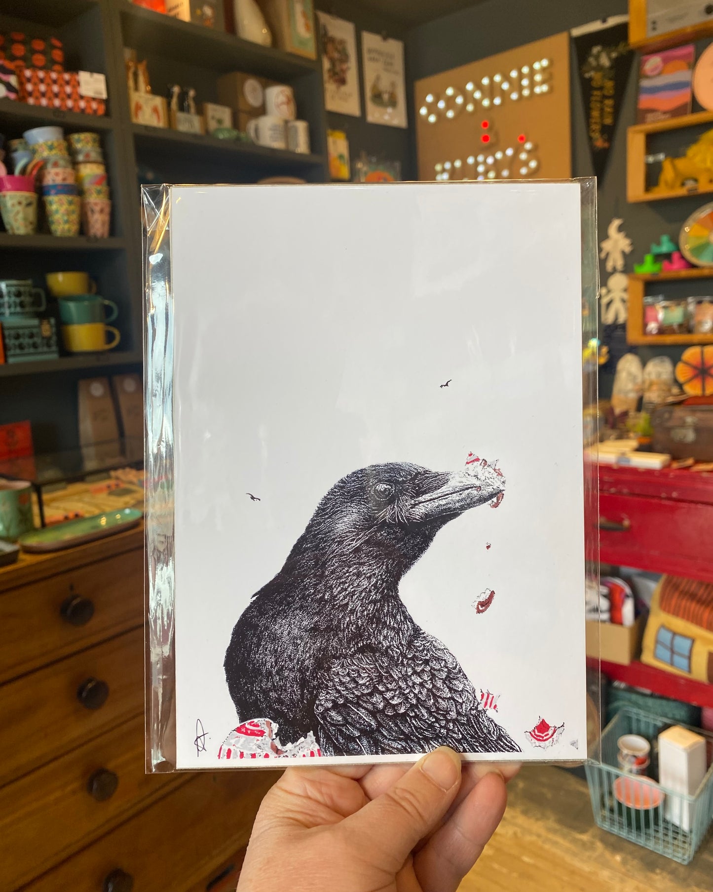 Pointillist Scottish Crow/Tunnocks Print