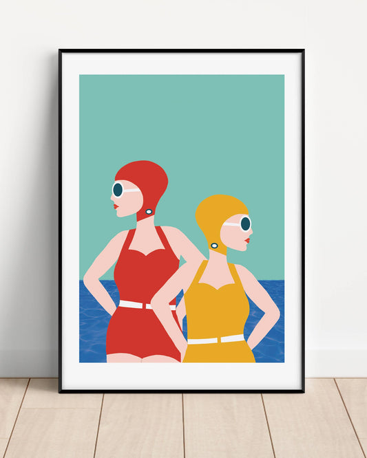 Retro Lido Style Swimming A4 Print
