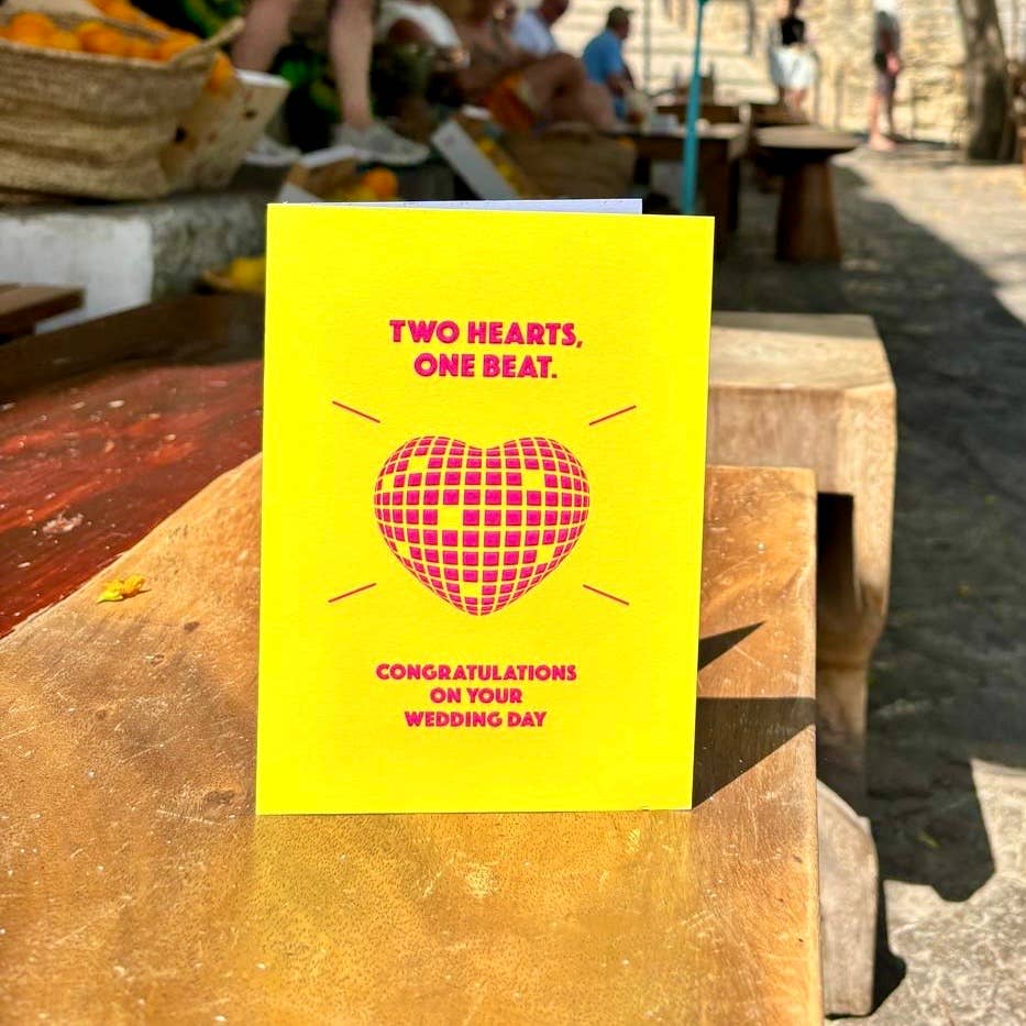 Two Hearts One Beat Disco Ball Wedding Card