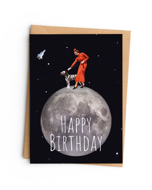 Walking the Dog (on the Moon) Birthday Card