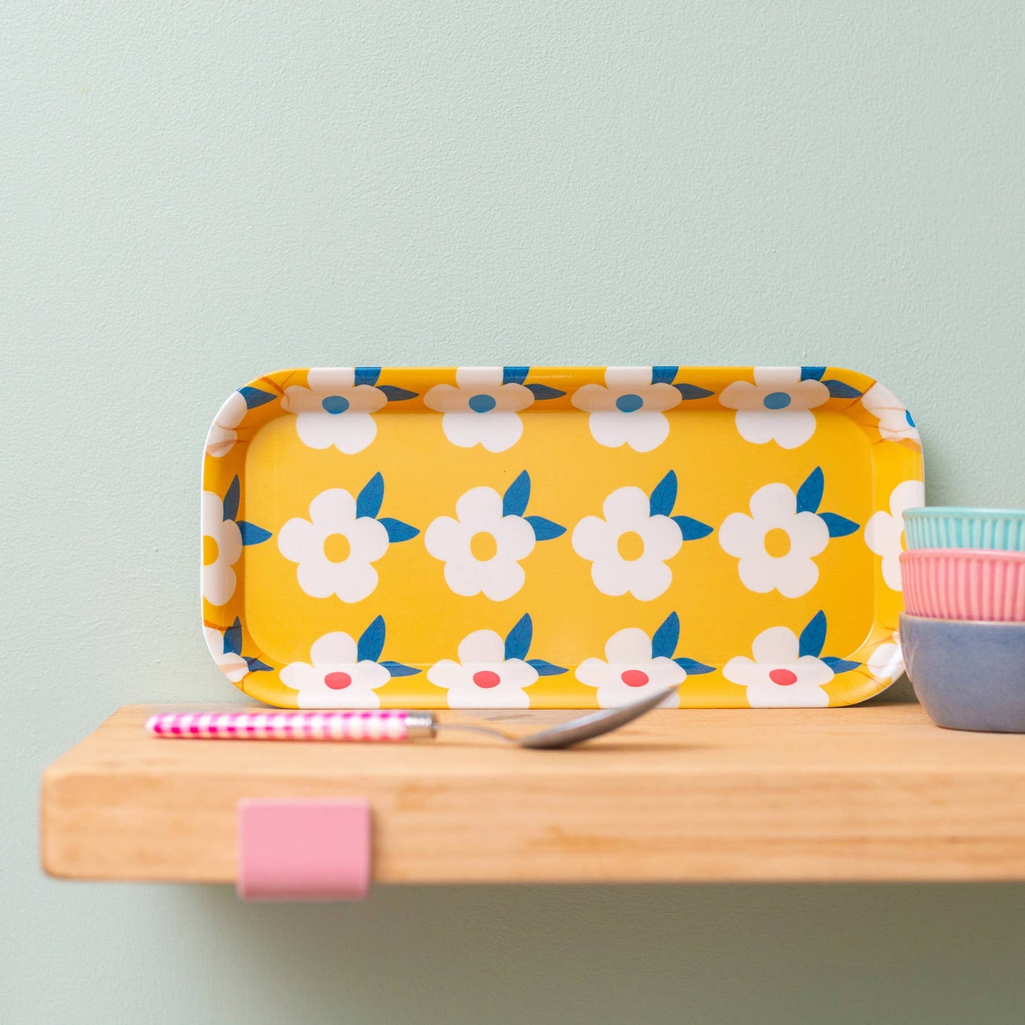 Retro Floral Tray In Yellow