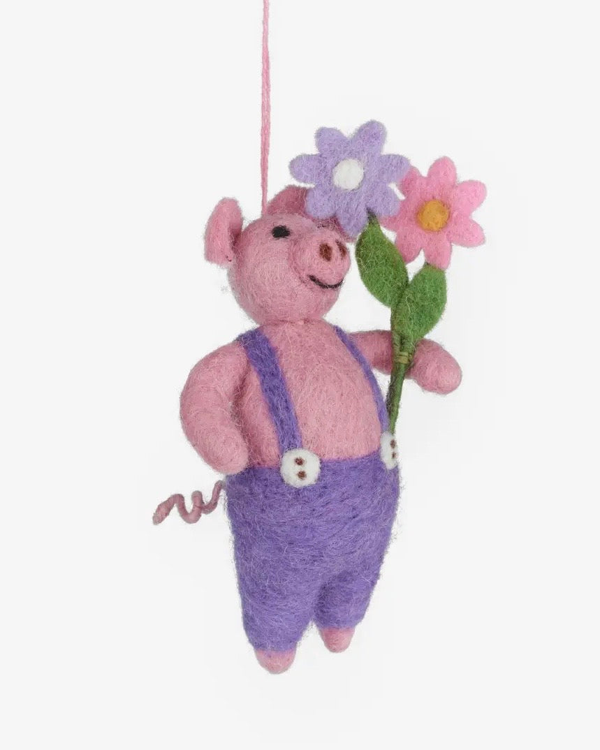 Handmade Felt Percy Piglet Hanging Decoration