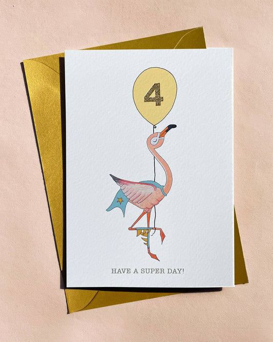 Age 4 Flamingo Birthday Card