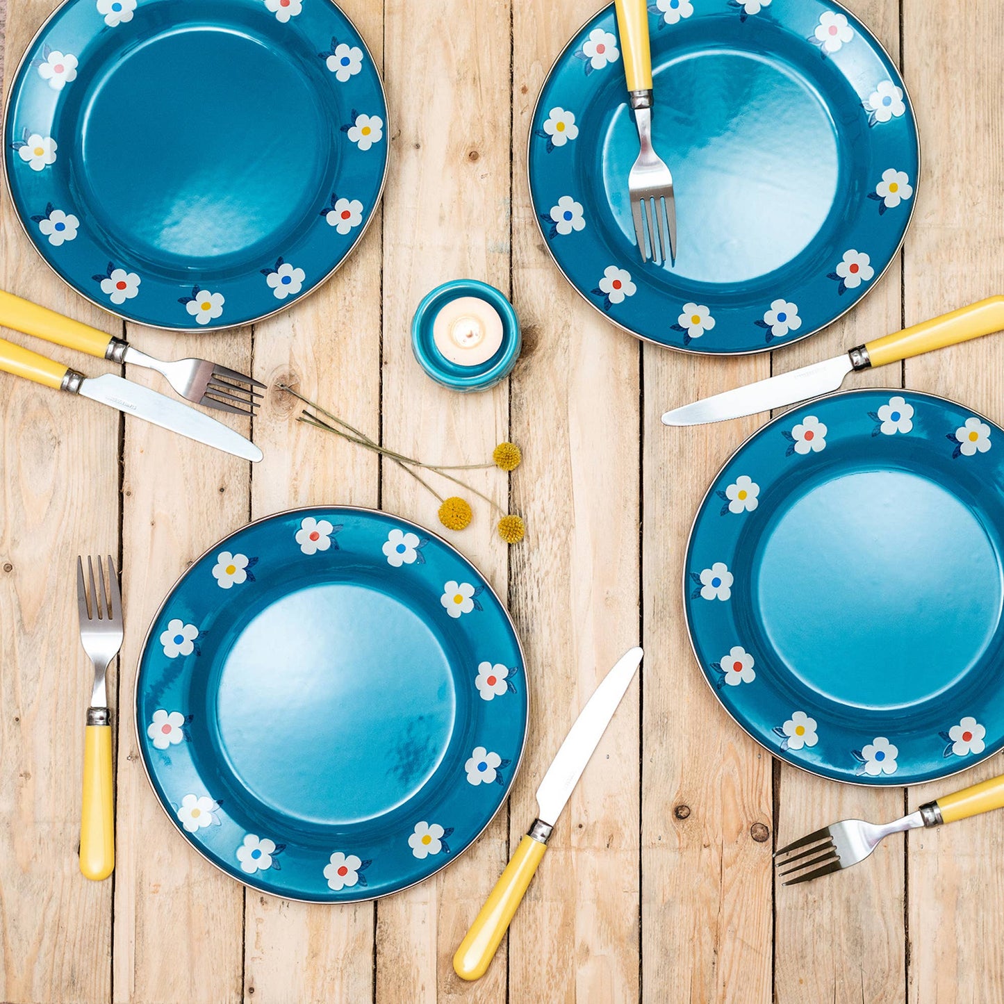 Floral Blue Enamelware Plate