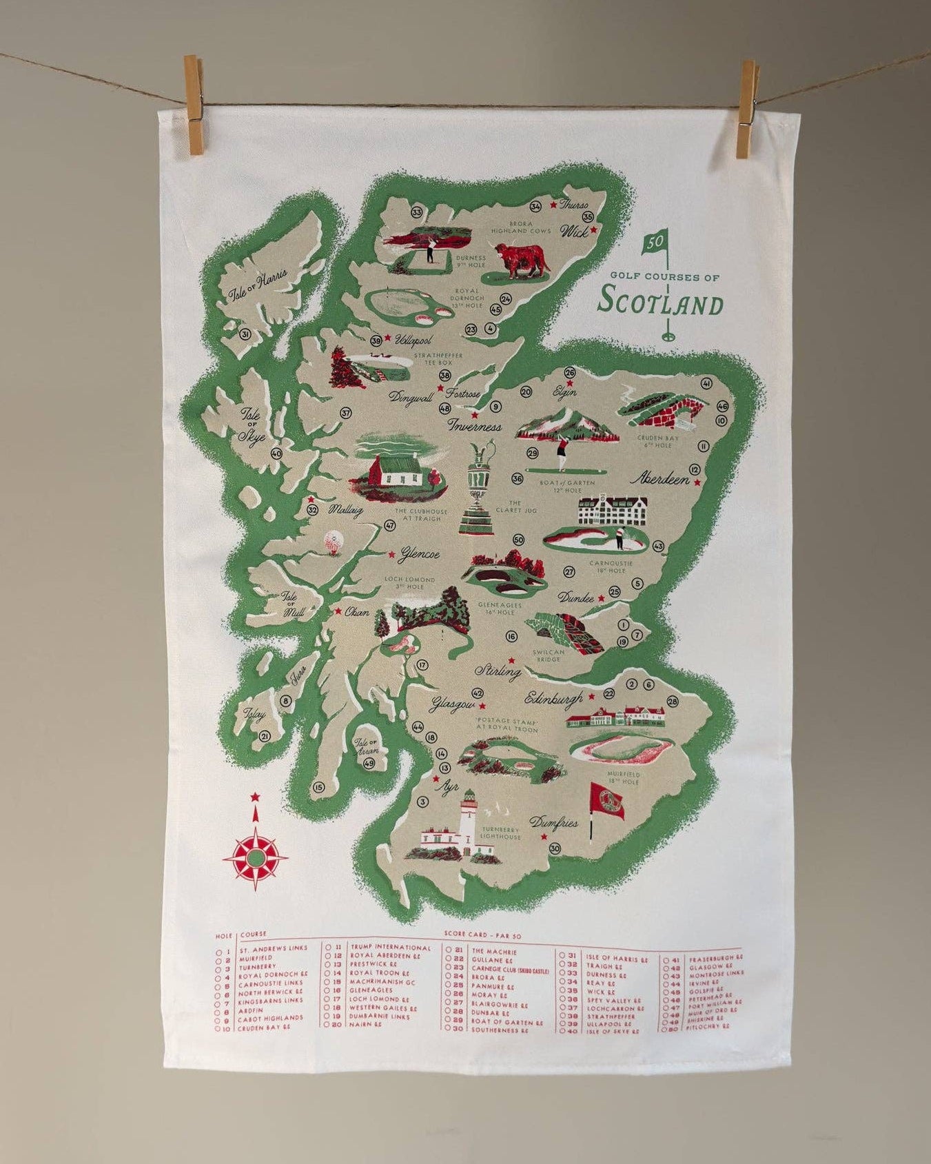Golf Courses of Scotland Tea Towel