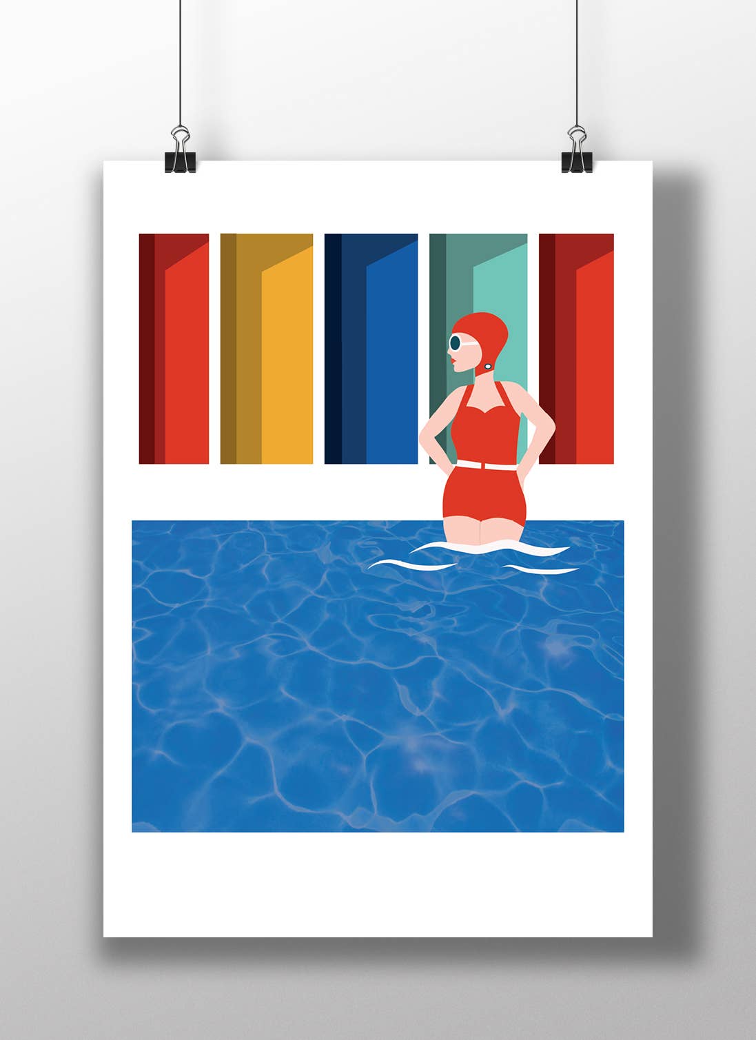 Retro Lido Lady Swimming A4 Print